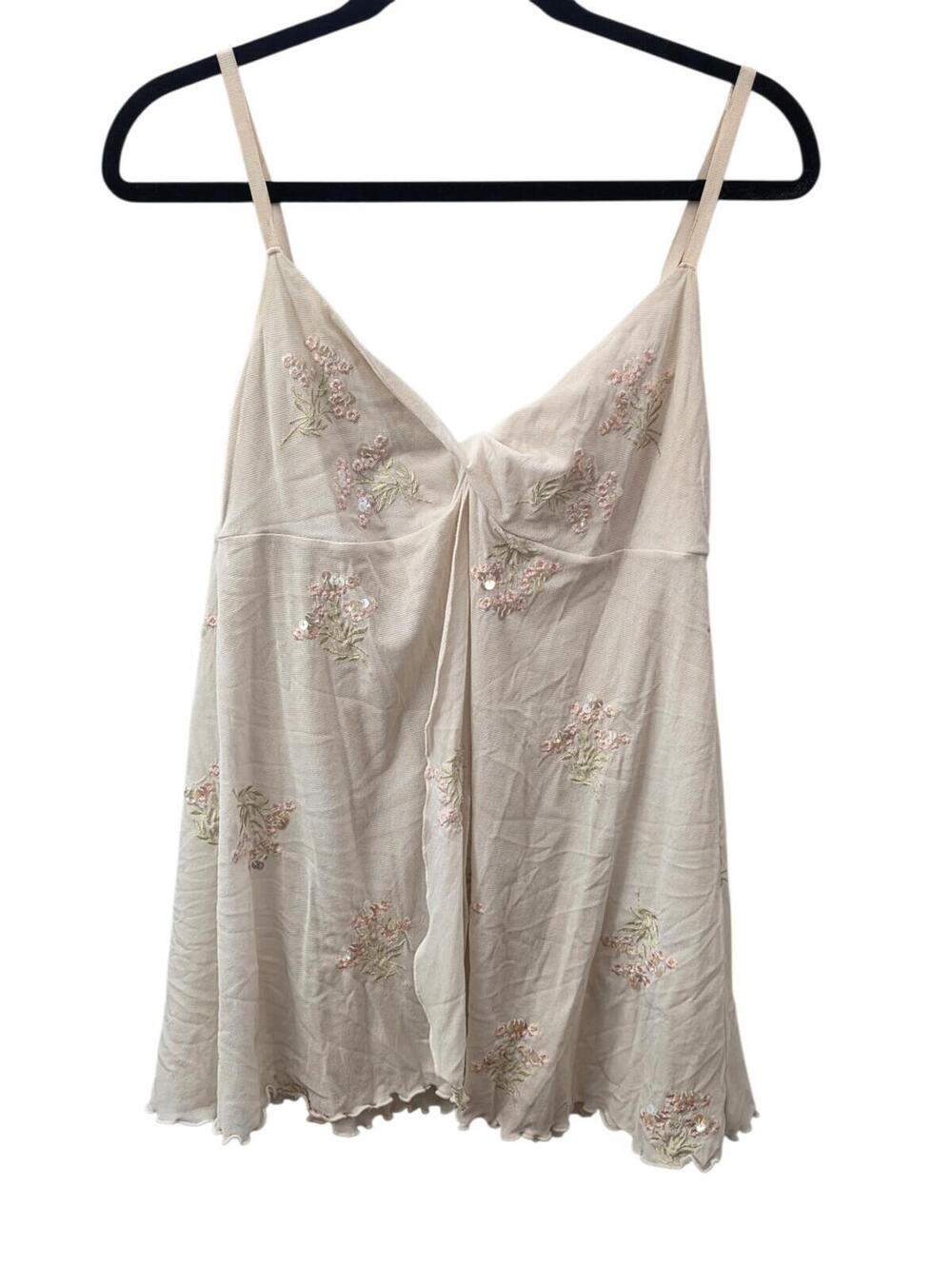 Vintage Y2K Victoria's Secret Coquette embroidered Mesh Babydoll Top Size M